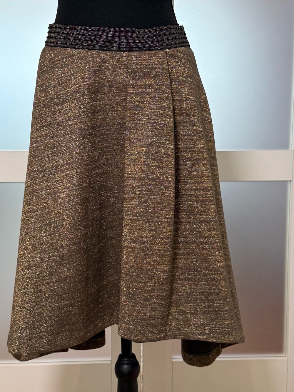 HD in Paris from Anthropologie, Metallic High-Low A-Line Skirt, Size Small